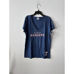 Ladies V-Neck Texas Rangers T-Shirt Size Medium Blue Short Sleeve